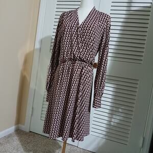 Adrianna Papell Large Faux Wrap Long-Sleeved Geometric Print Easy Care Pink